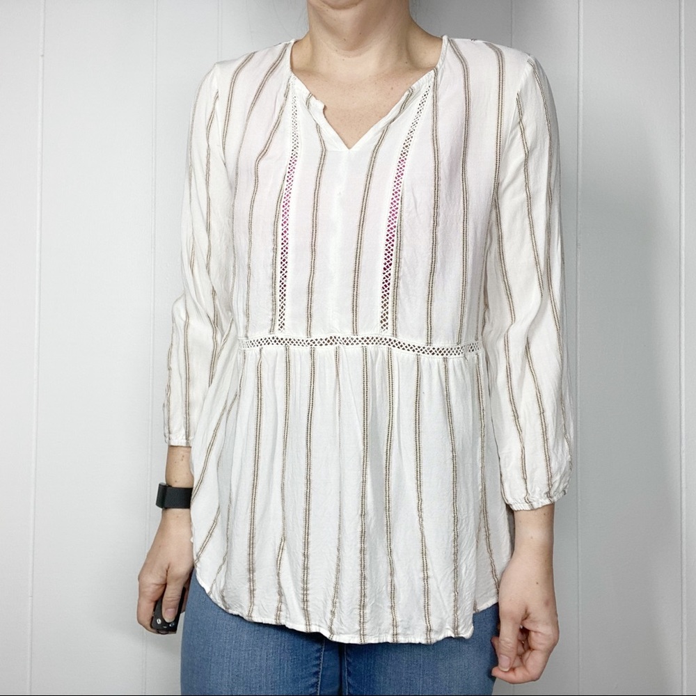 Fever Striped 3/4 Sleeve Babydoll Top Medium